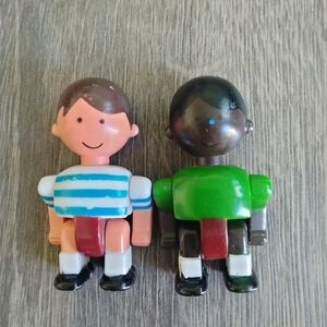VTG Set of 2 Plastic Posable Boy w/ Stripe Blue & White Shirt Boy w/ Green Shirt